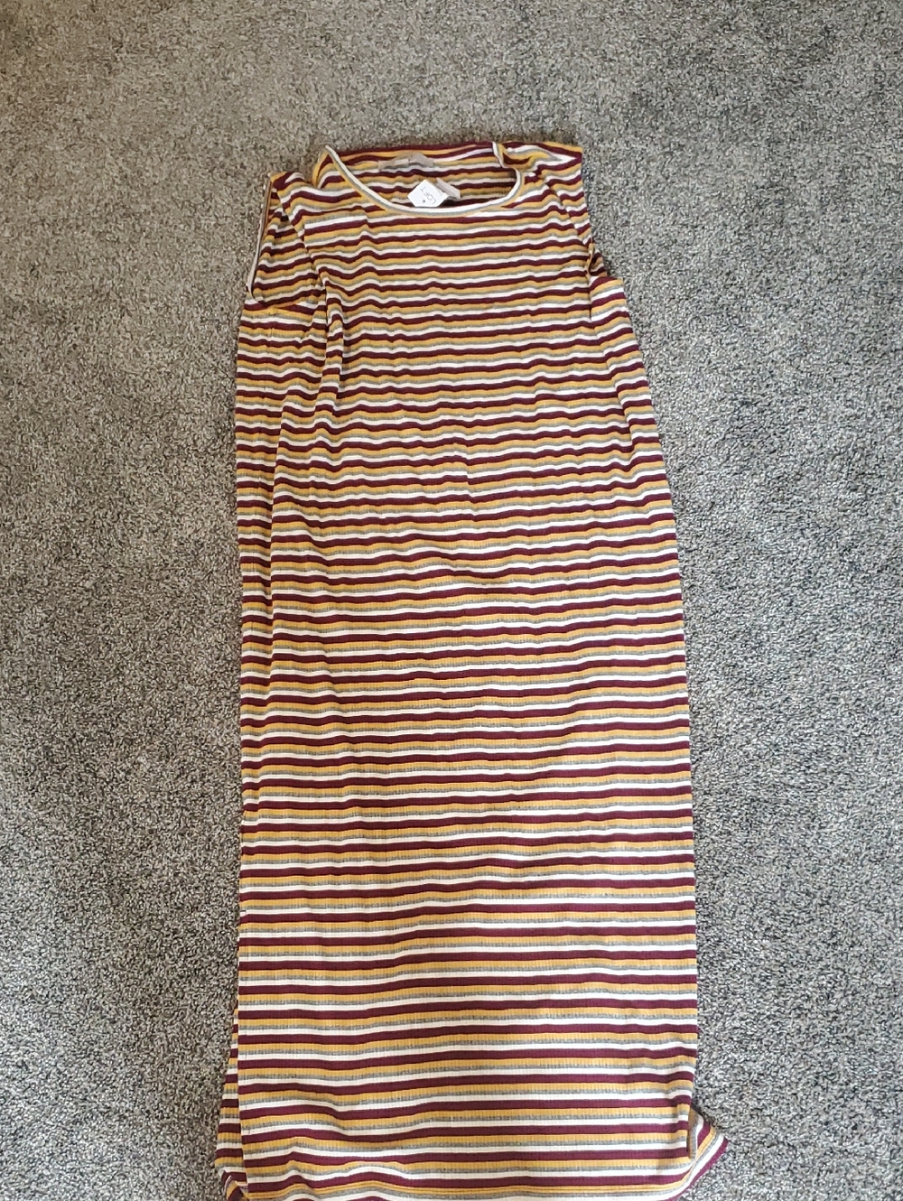LOFT Ribbed Sleeveless Striped Maxi Dress in Mustard, Burgundy, Cream